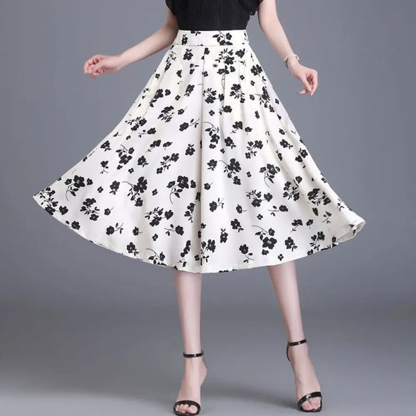 [COMPRE 1 E LEVE 2] Calça-Saia Olivia™ Midi Floral com Cintura Alta / Toque de Feminilidade e Frescor que Valoriza Você em Qualquer Ocasião!