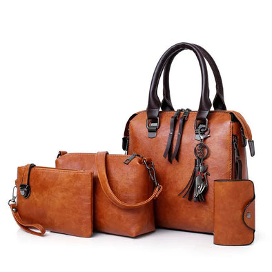 Kit Premium em Couro Nobre - Bolsa + Carteira + Carteira de Mão + Necessaire de Brinde