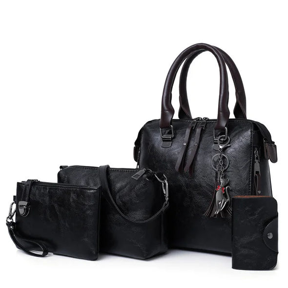 Kit Premium em Couro Nobre - Bolsa + Carteira + Carteira de Mão + Necessaire de Brinde