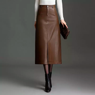 Saia Longa Feminina em Couro - Key Alve